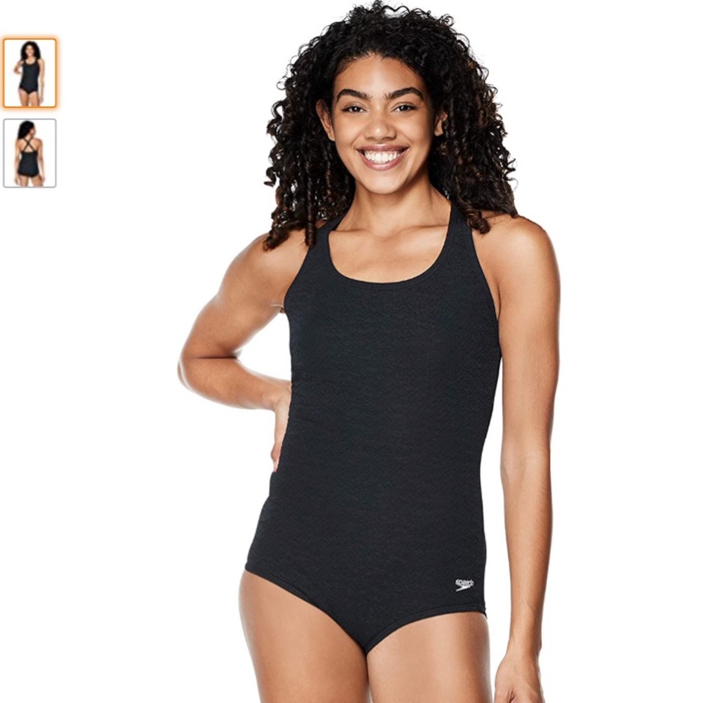 Speedo Swimsuit One Piece Pebble Texture Crossback Moderate Cut- sz 18